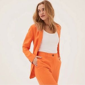 MARKS & SPENCER NWT Linen Blend Slim Single Breasted Blazer, Tangerine, US 2